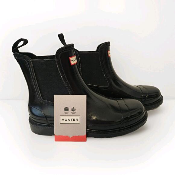 NEW Hunter Commando Chelsea Gloss Boot Women SZ 11 Block Heel Flexible G - Picture 2 of 11